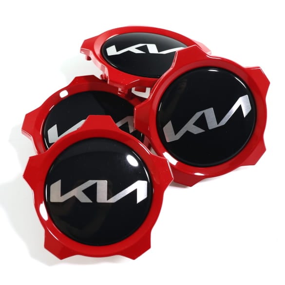 Nabendeckel Satz Schwarz glänzend mit rotem Rand neues Logo Original KIA