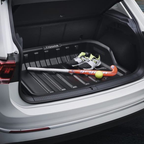 Set: gummiteppiche + kofferraumschale für Volkswagen Tiguan II SUV  (05.2016-.) - Guardliner - Ladeboden oben (gerade Ladefläche);  Varioboden im hoechsten Ebene
