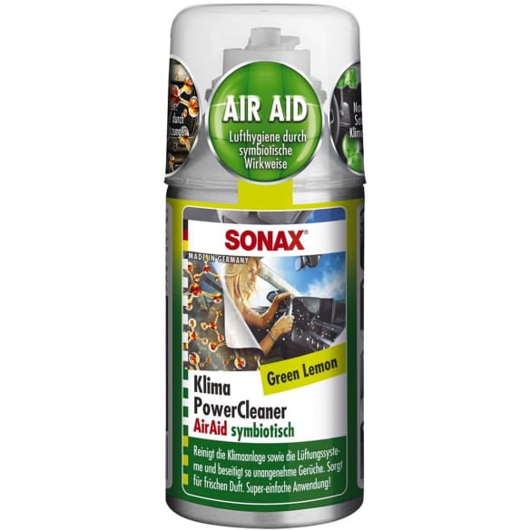 SONAX KlimaPowerCleaner AirAid symbiotic Green Lemon Air conditioning cleaner spray can 100 ml