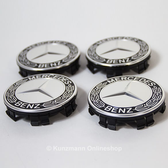 Mercedes-Benz laurel design wheel hub inserts set in black ...