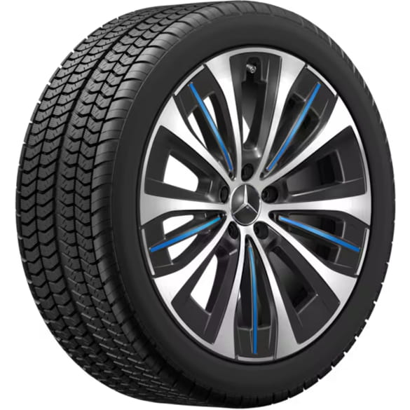 20 inch winter wheels EQE V295 black blue multi-spokes genuine Mercedes-Benz Pirelli