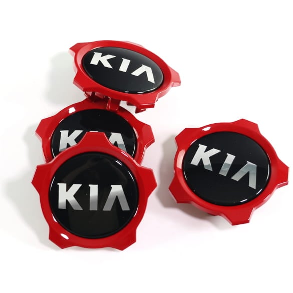 Hub cap set glossy black with red rim for GT wheels genuine KIA | 52960M6500-Set