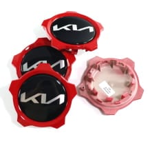 Hub cap set glossy black with red rim for GT wheels genuine KIA | 52960Q5RR0-Set