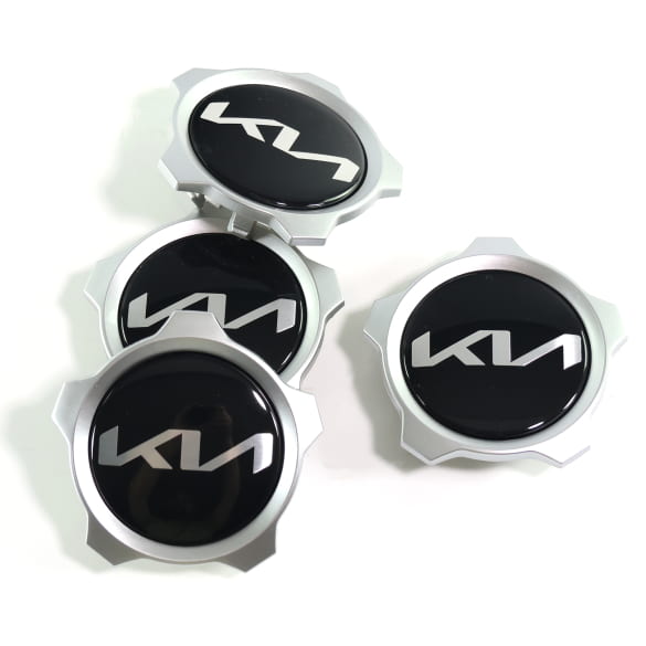 Hub cap set glossy black with silver rim new logo genuine KIA