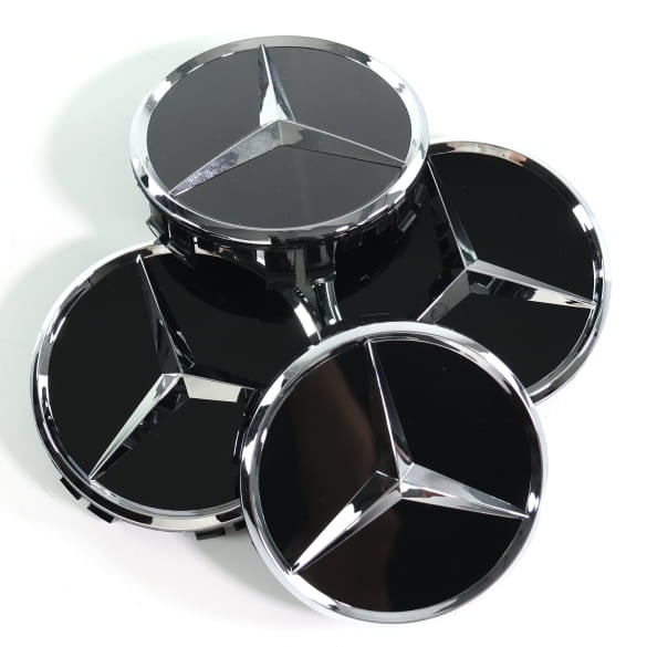 Wheel hub cap set 71.8mm black high sheen genuine Mercedes-Benz 