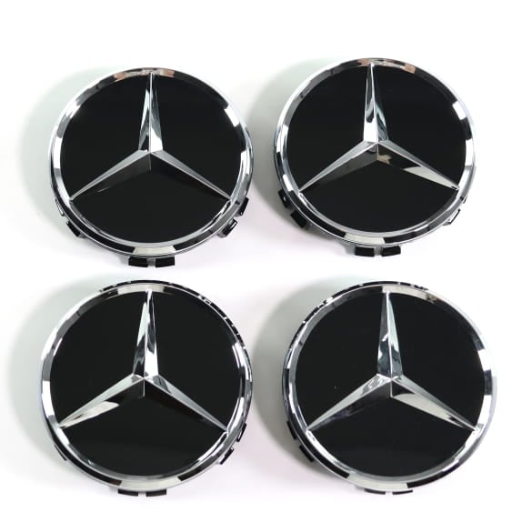 Wheel hub cap set black high sheen genuine Mercedes-Benz | A0004002700 9040