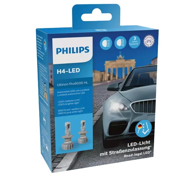 PHILIPS LED H4 L/H Bulbs (2 pcs.) Ultinon Pro6000 +230% more light. Street  legal in Philips - buy best tuning parts in  store
