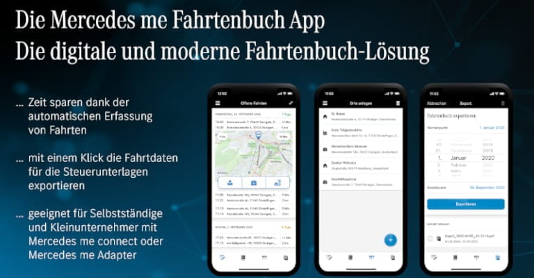 Mercedes-me Fahrtenbuch App: digitale und moderne Fahrtenbuch-Lösung